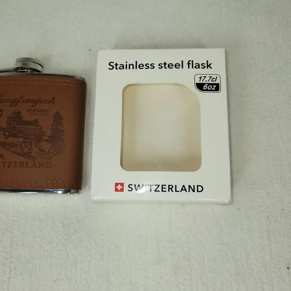 Switzerland Flag Stainless Steel Hip Flask 6oz Alcohol Drinking Travel Carry